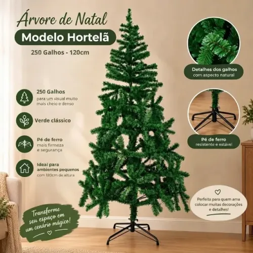 Árvore de Natal Verde 120 cm (1,20 Metro) com 250 Ramos - Perfeita para Decorar sua Casa