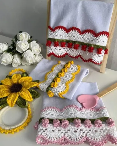 Pano de prato feito em crochê 