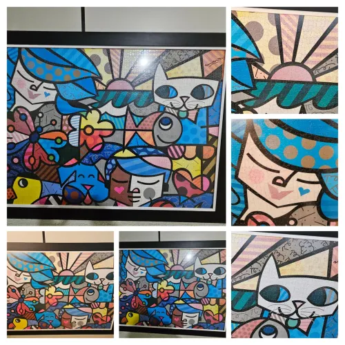 Quadro Romero Britto 5000 peças quebra cabeça montado e emoldurado 