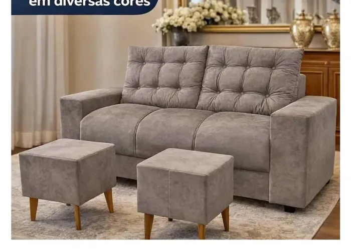 Sofá três lugares 2'pufs de brinde 599 reais