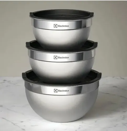 Conjunto de Bowls Tigelas de Inox com Tampa Plástica - Electrolux.