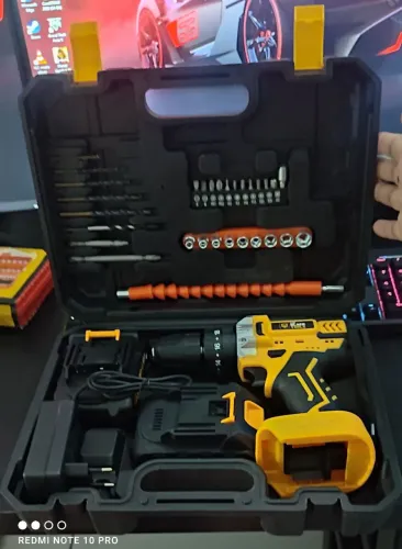 Furadeira Parafusadeira De Impacto 2 Baterias 21v + 46 Peças de fenda Philips soquete<br>