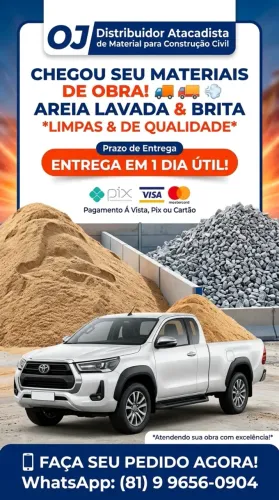 ? AREIA E BRITA PARA CONSTRUÇÃO CIVIL É NA OJ DISTRIBUIDOR ATACADISTA!