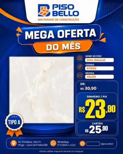 Piso Cerâmico Tipo A 58x58 em Promoção