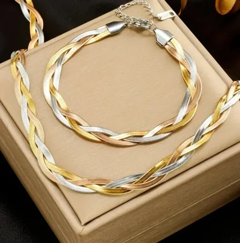 Conjunto trançado 3 fios colar e pulseira