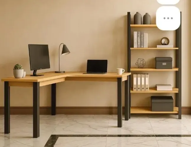 Mesa e estante para escritorio