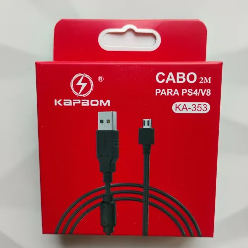 Cabo USB Carregador Controle PS4 / V8 Kapbom KA-353 (2 Metros) - Novo