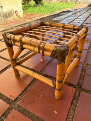 Banquinho de Bambu Artesanal | Banco de Apoio Rústico Decorativo