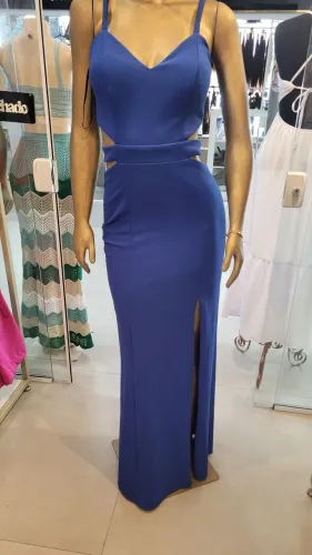 Vestido de Festa longo com fenda lateral Azul