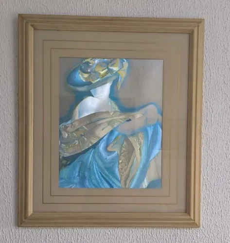 Quadro Decorativo Vintage - Mulher de Chapéu (Efeito Foil Iridescente)