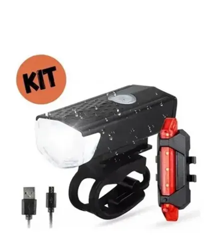 Kit Farol Bike Frontal + Pisca Traseiro Led Usb Recarregável