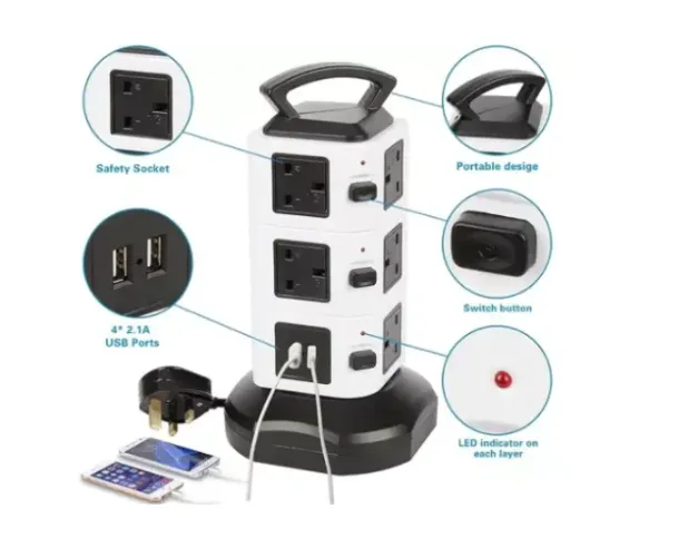 Torre De Tomada Elétrica Com 7 Entradas Universais + 2 Usb