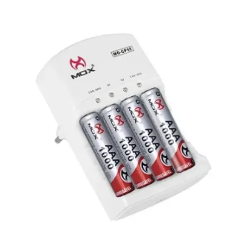 Carregador de Pilha Mox MO-CP52 Bivolts com 4 Pilhas AAA 1000Mah
