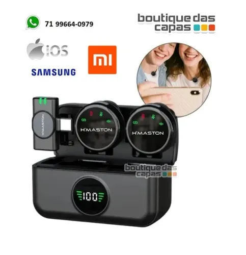 2 MICROFONES LAPELA SEM FIO TIPO C H MASTON IMÃ MK19 SAMSUNG IPHONE 15 16 17 PRO MAX