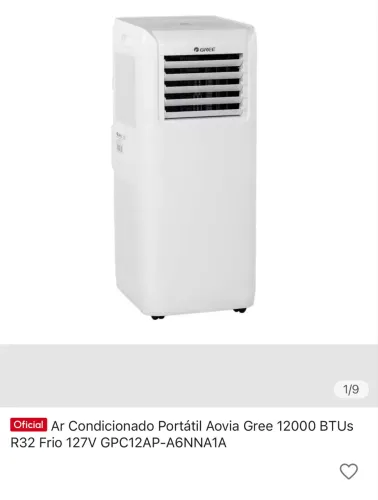 Ar Condicionado Portátil Aovia Gree 12000 BTUs R32 Frio 127V GPC12AP-A6NNA1A