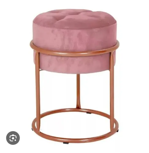 Puff Redondo em Veludo Rosa NOVO