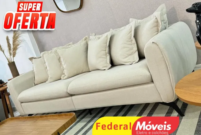 Sofá Elegante em Linho 2,36m - Fazemos Entregas 