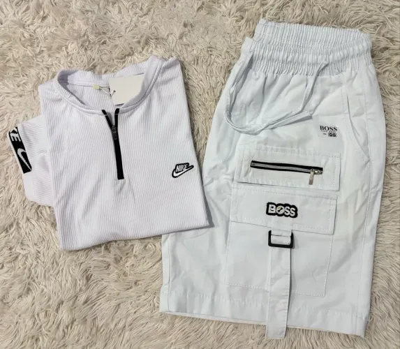 Kit Camisa Zíper e Bermuda Cargo Branco