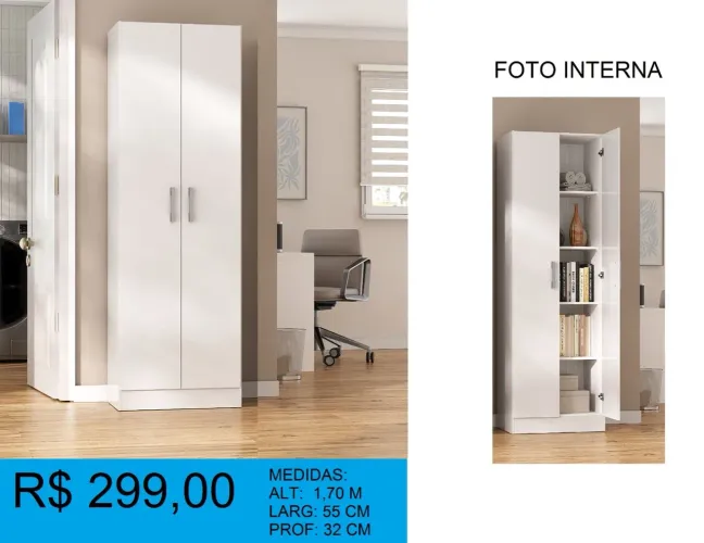 Armário Multiuso Branco com Prateleiras Internas