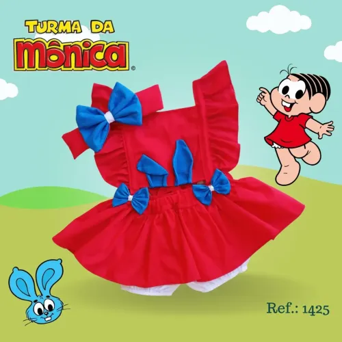 Jardineira  e calcinha Turma da Mônica Bebê Menina