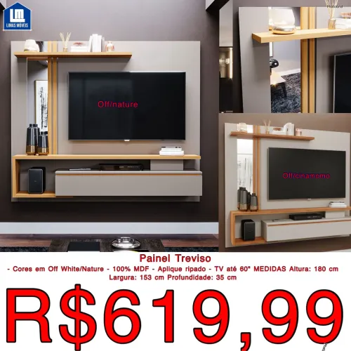 Painel Treviso Off White/Nature para TV até 60"