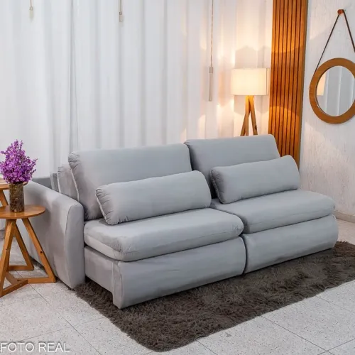 Sofá Retrátil Amaranto Premium 2.30m Veludo Prata - Sem Caixa rf65