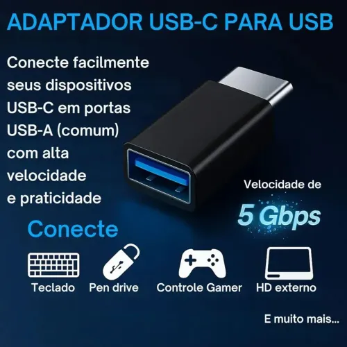 Adaptador usb C macho p/ usb A fêmea 