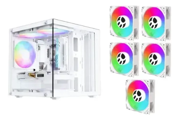 Gabinete Gamer Aquario branco BG-066 life com 5 fans RGB vidro temperado NOVO na caixa(lac