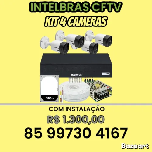 Kit 4 câmeras DVR Intelbras com instalação 