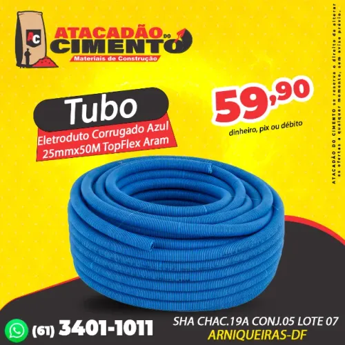 Tubo Eletroduto Corrugado Azul 25mmx50M TopFlex Aram