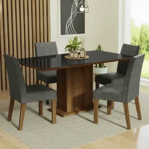 Mesa De Jantar 1.60mx0.90m Com 4 Cadeiras