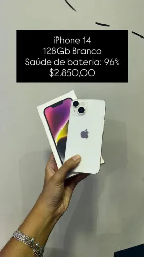 iPhone 14 / 128GB / Branco / Saúde de bateria 96% / Garantia Apple 06/26 / R$2.850,00