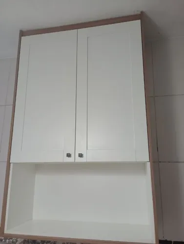 Armário aéreo 1,45X0,90 branco com amadeirado 100% MDF