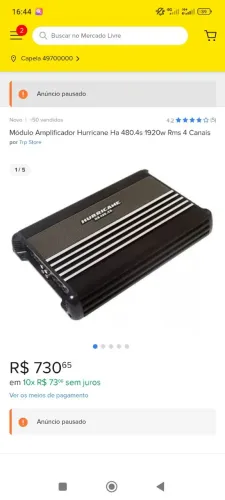 Módulo Amplificador Hurricane Ha 480.4s 1920w Rms 4 Canais