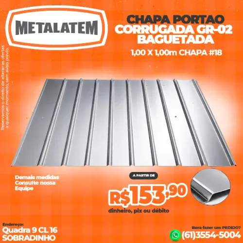 Chapa GR-02 Portao Baguetada 1,00x1,00 m #18 (#1,2mm)