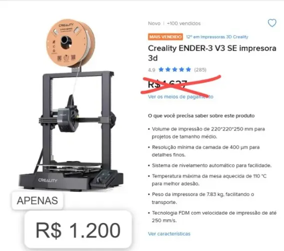 IMPRESSORA 3D - Creality ENDER3 V3 SE