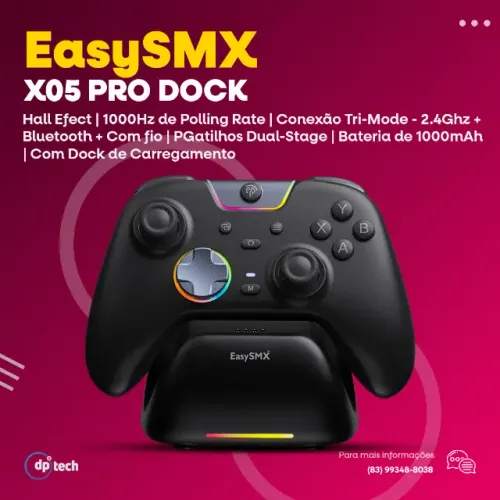 Controle EasySMX X05Pro com Dock | 1000Hz de Polling Rate | Tri-Mode -Entrega Grátis-