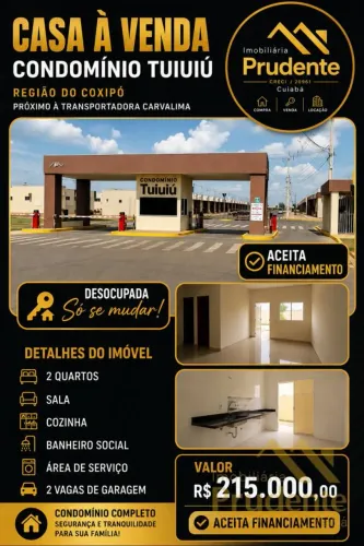 Casa em Condomínio para Venda em Cuiabá, Parque Cuiabá, 2 dormitórios, 1 banheiro, 2 vagas