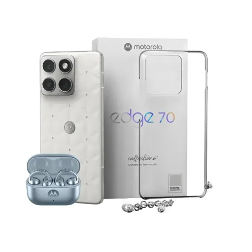 Motorola Edge 70 Swarovski + Moto Buds Loop + Capa Protetora Ice Melt - Collection Pack
