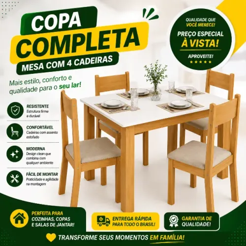 ? Mesa Completa com 4 Cadeiras NOVA PRONTA ENTREGA
