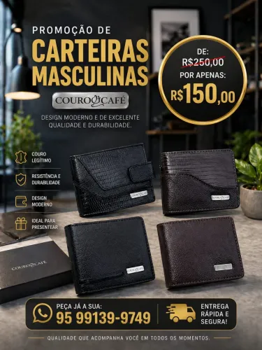 Carteira de Couro legítimo COURO CAFÉ 