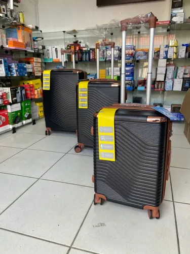 Kit 3 Malas de Viagem Rígidas - Preto com Detalhes Caramelo an2