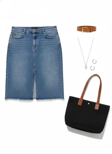 Saia jeans midi Marisa tam 46