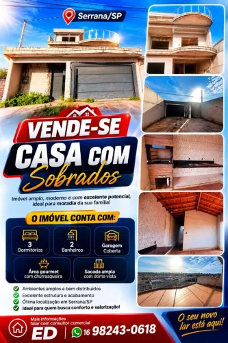 Vendo casa com sobrado em Serrana