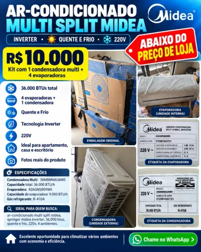 Ar Condicionado Multi Split Midea Inverter 36.000 BTUs Quente e Frio Wi-Fi 4 Evaporadoras