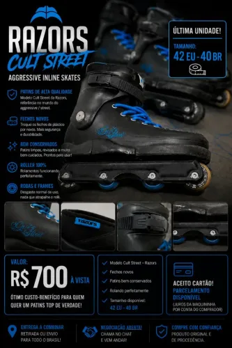 PATINS RAZORS CULT STREET - TAMANHO 42 EU