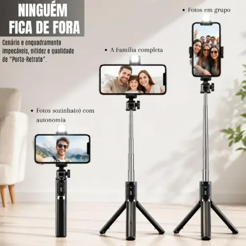 Bastão de Selfie Tripé LED