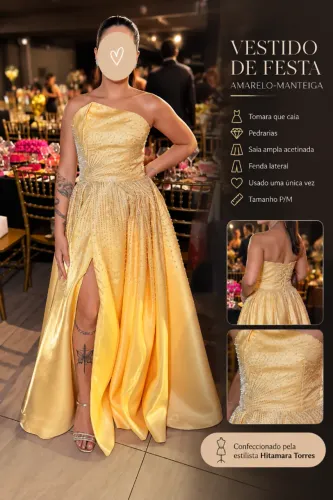 VESTIDO DE FORMATURA AMARELO-MANTEIGA