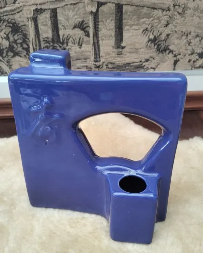 Vaso Escultura Em Cerâmica Vintage Anos 70 Azul Mid-Century