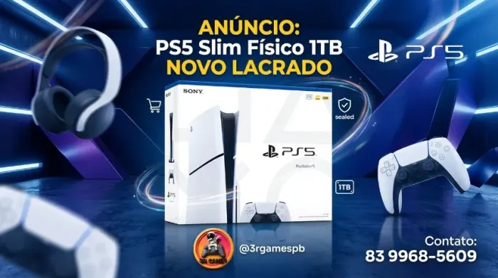 Ps5 Slim 1TB Com leitor Lacrado !!!! 1 ano de Garantia
